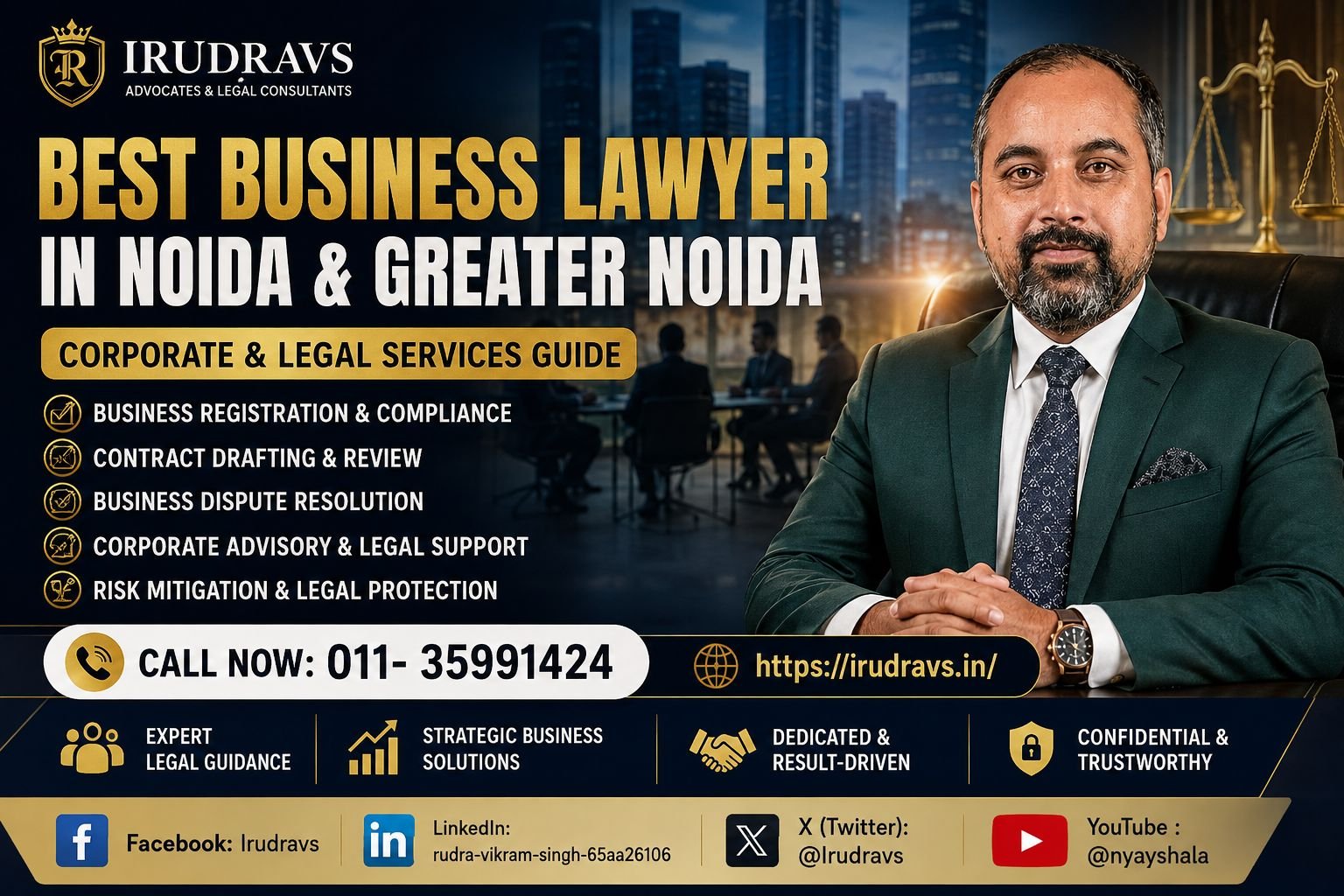 Corporate lawyer in Noida helping startups, MSMEs, and enterprises with contract drafting, dispute resolution, and debt recovery. Business legal services Greater Noida including MSME payment recovery, intellectual property protection, and commercial real estate advisory. Top corporate lawyer Delhi NCR offering preventive risk management, legal audits, and compliance solutions.