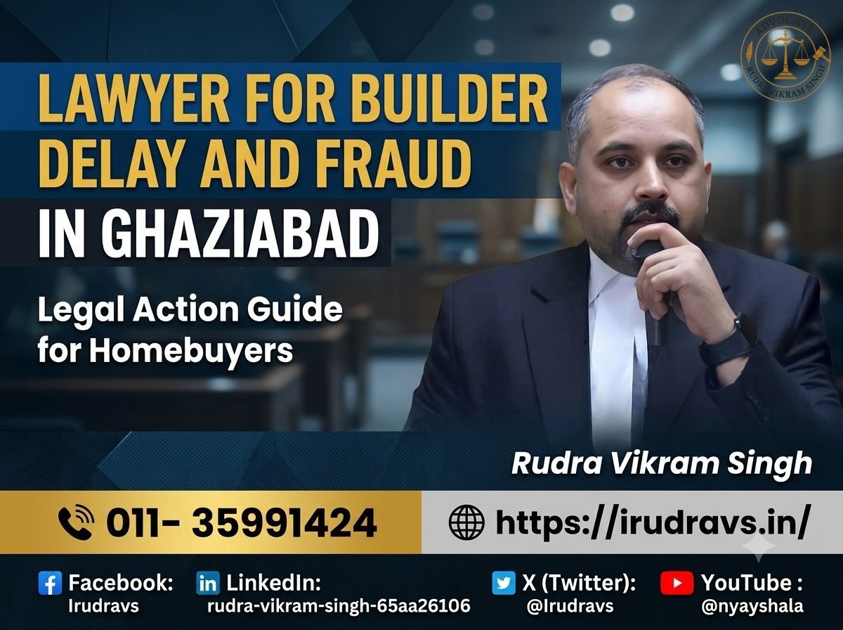 Lawyer for Builder Delay and Fraud in Ghaziabad helping homebuyers with UP RERA complaints, delayed possession disputes, builder fraud cases, refund claims, occupancy certificate issues, real estate litigation, property disputes, consumer court cases, and legal remedies in Noida, Greater Noida, Indirapuram, Vaishali, Raj Nagar Extension, and Delhi NCR.